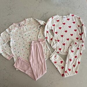Petit Bateau Girls Heart Striped Pajama Lot Set 2 Pairs Bundle 8